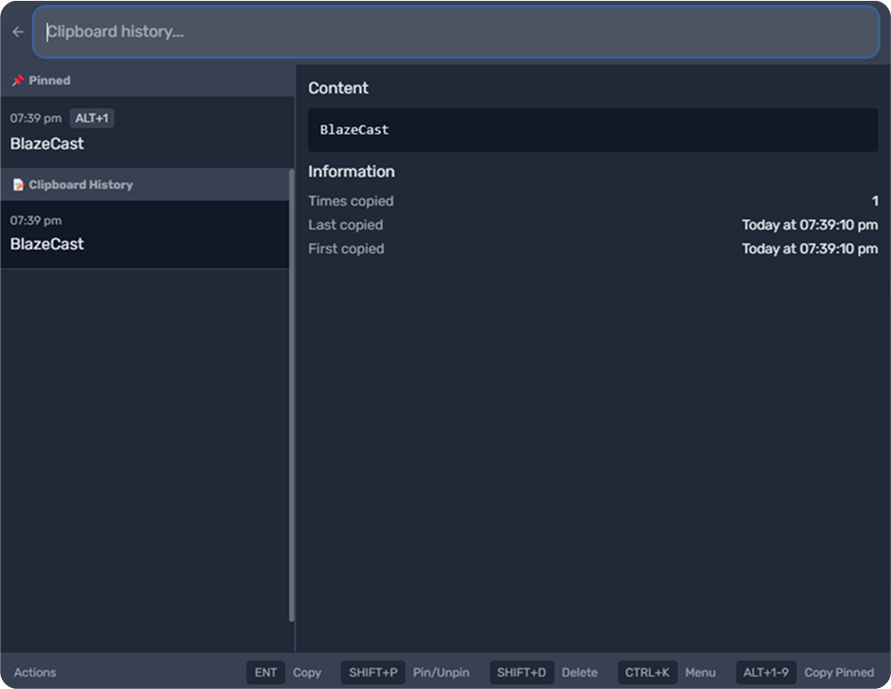 Blazecast Clipboard Manager interface
