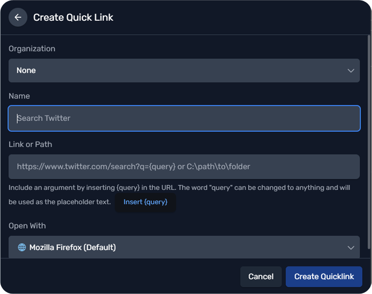 Blazecast Quick Links Creator interface